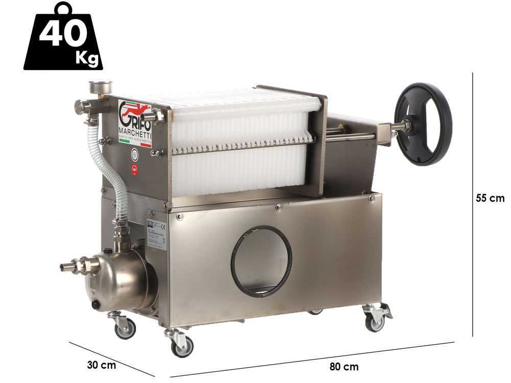 Grifo Professional Inox 30 – Filtro para vino de cartones con carro – Bomba de acero inoxidable