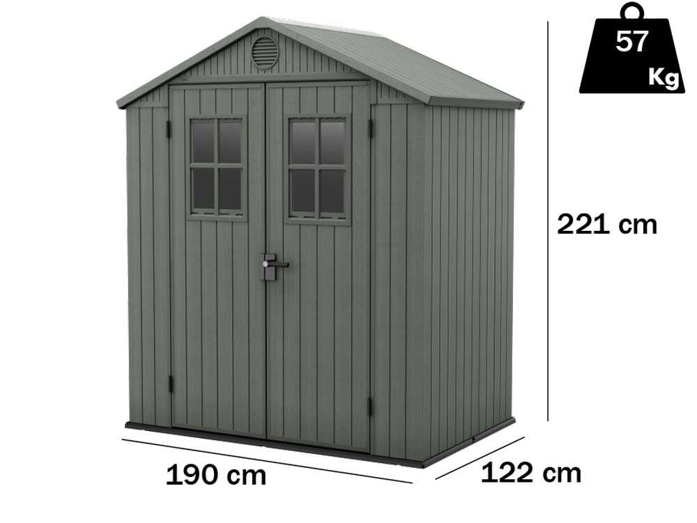 Keter Darwin verde – Caseta de jardín – Con ventanas delanteras – 190x122x221 cm