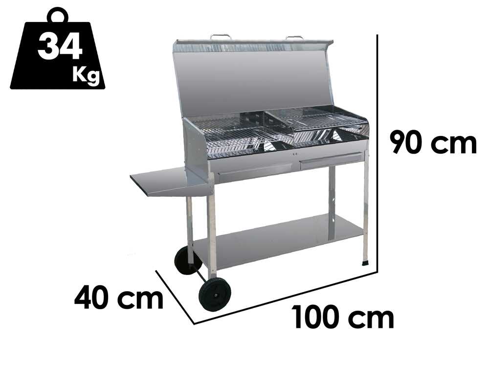 Mille Achille Big – Barbacoa de carbón de acero inox artesanal – 2x 47,5x37cm
