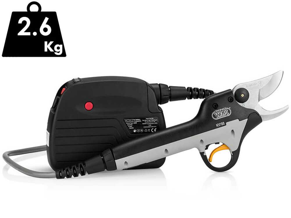 Tijeras de poda eléctricas Volpi Kamikaze KV700, – batería Li-ion de 4.4 Ah. Corte Ø max 40mm